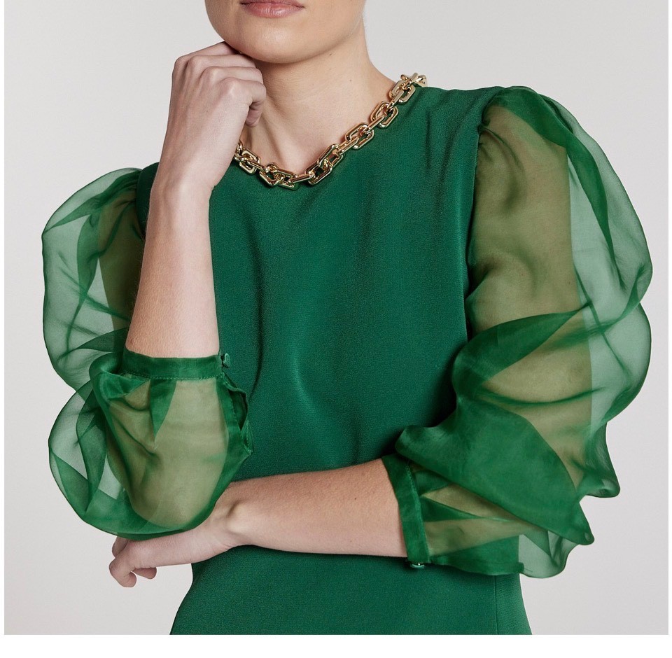 Elegant Green Dress with Sheer Sleeves
