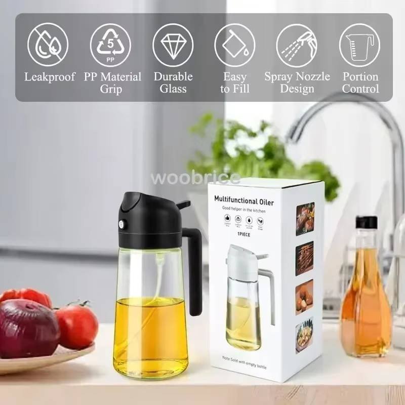 500ml Glass Oil Sprayer – Olive Oil Mister for Kitchen, BBQ, Baking