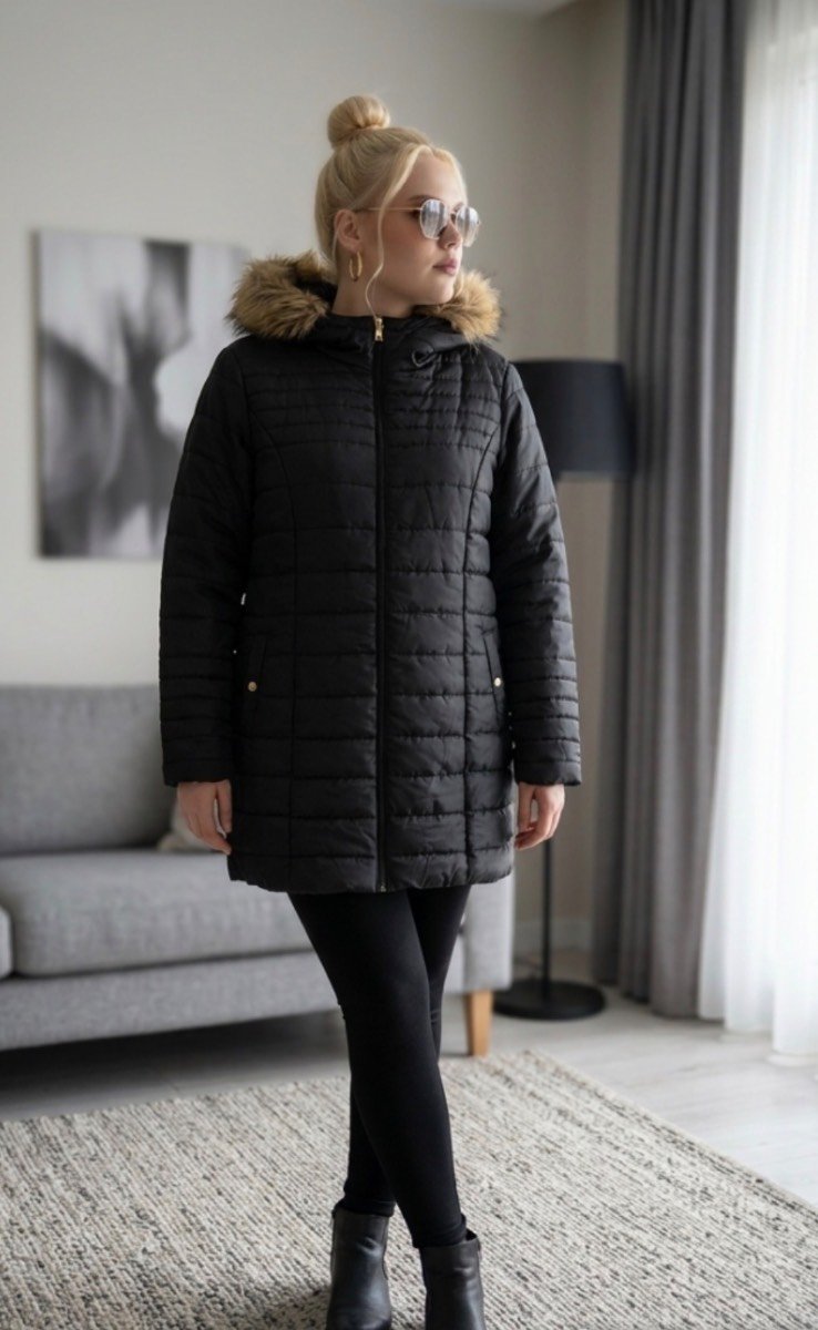 Women's Black Quilted Winter Coat