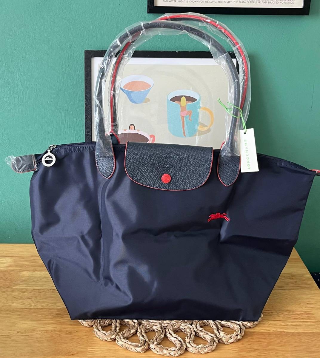 Longchamp Navy Tote Bag with Red Accents