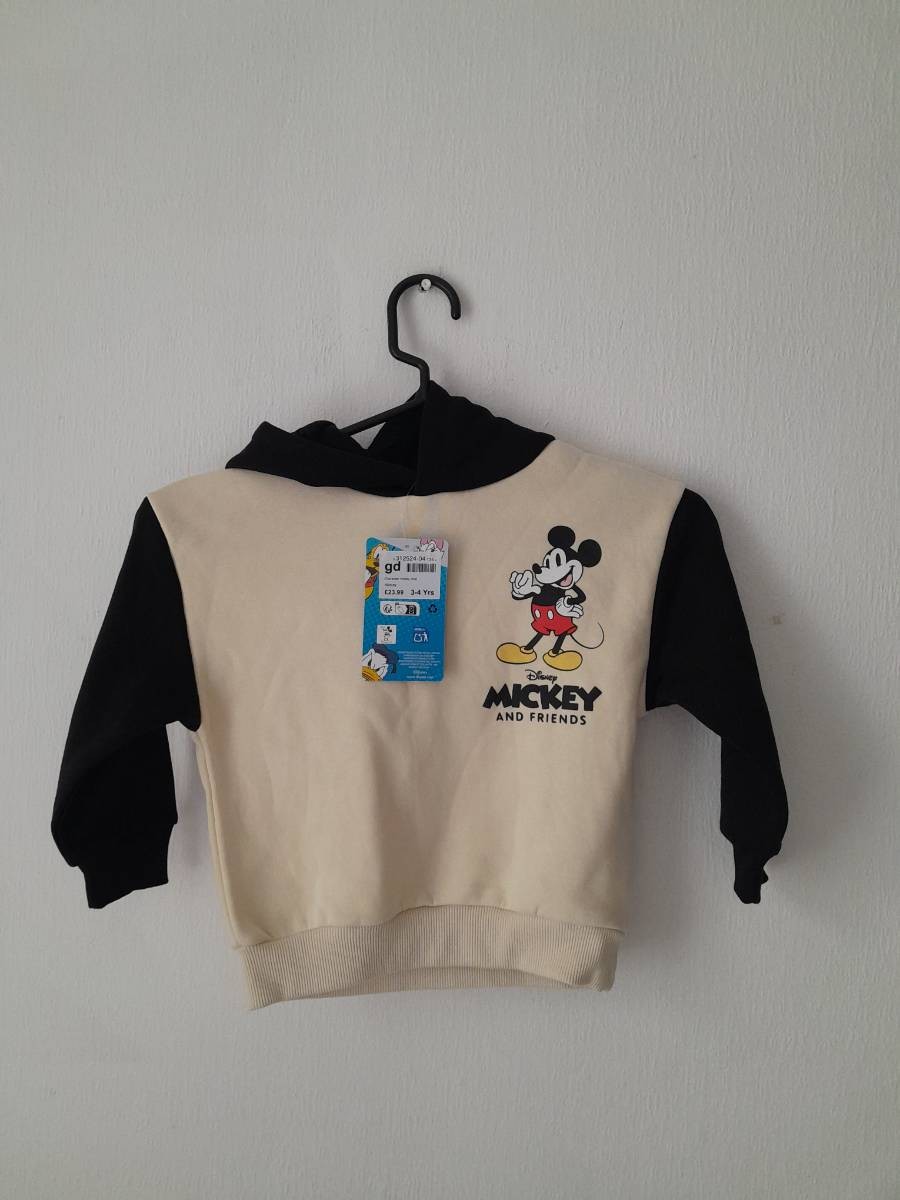 Cream And Black Mickey Mouse Hoodie for Kids