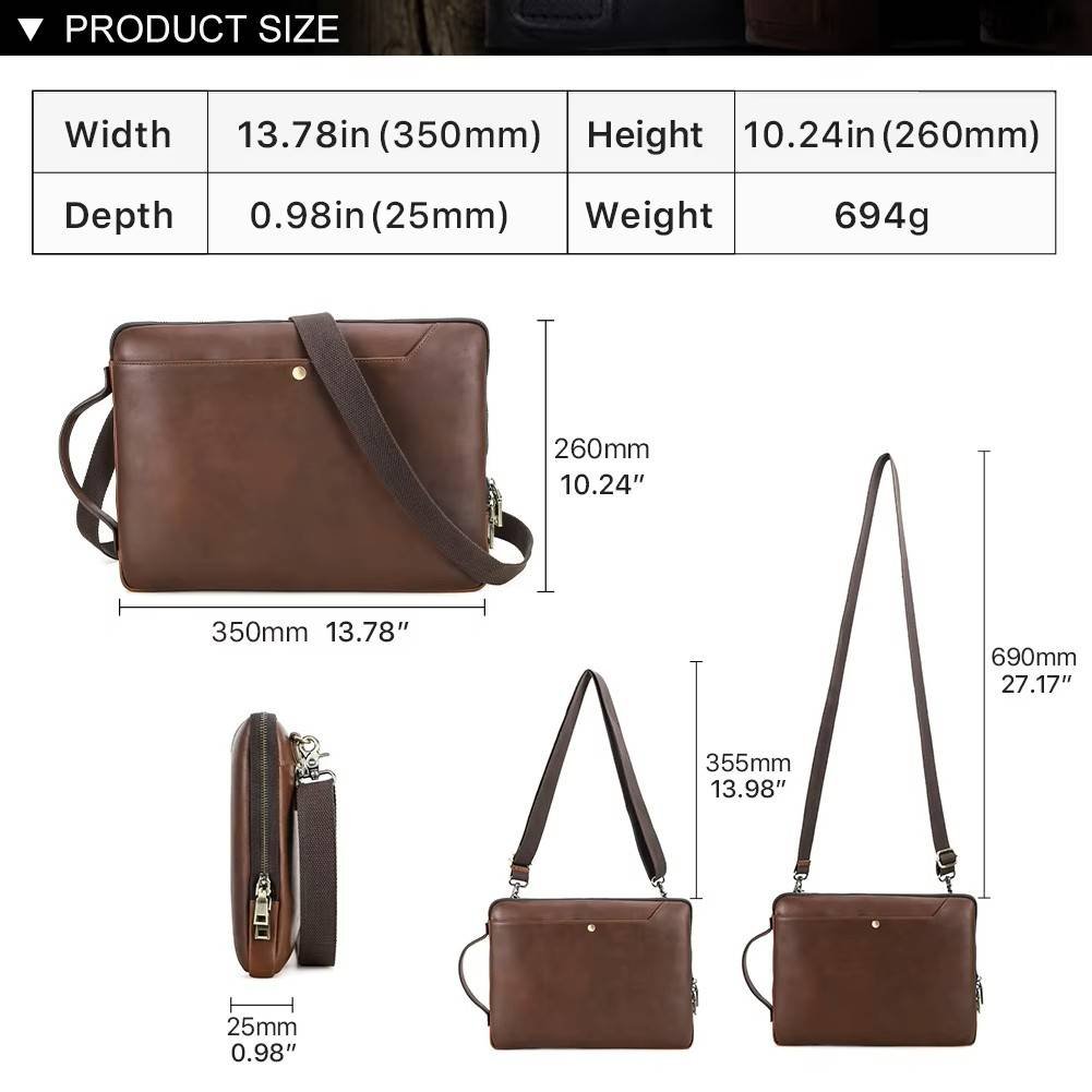Genuine Leather Crossbody Briefcase for MacBook Pro Air 13 14 Inch