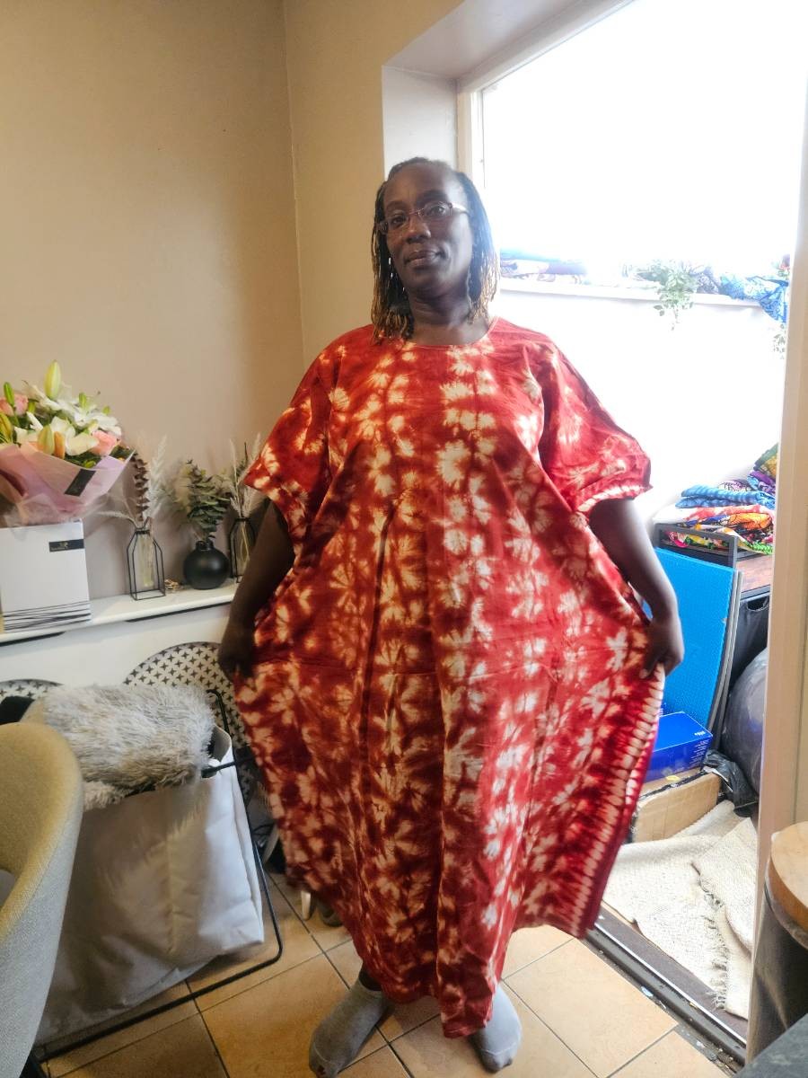 Red Tie-Dye Kaftan Dress