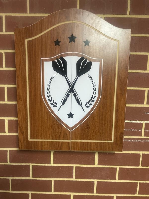 Dartboard and darts. 