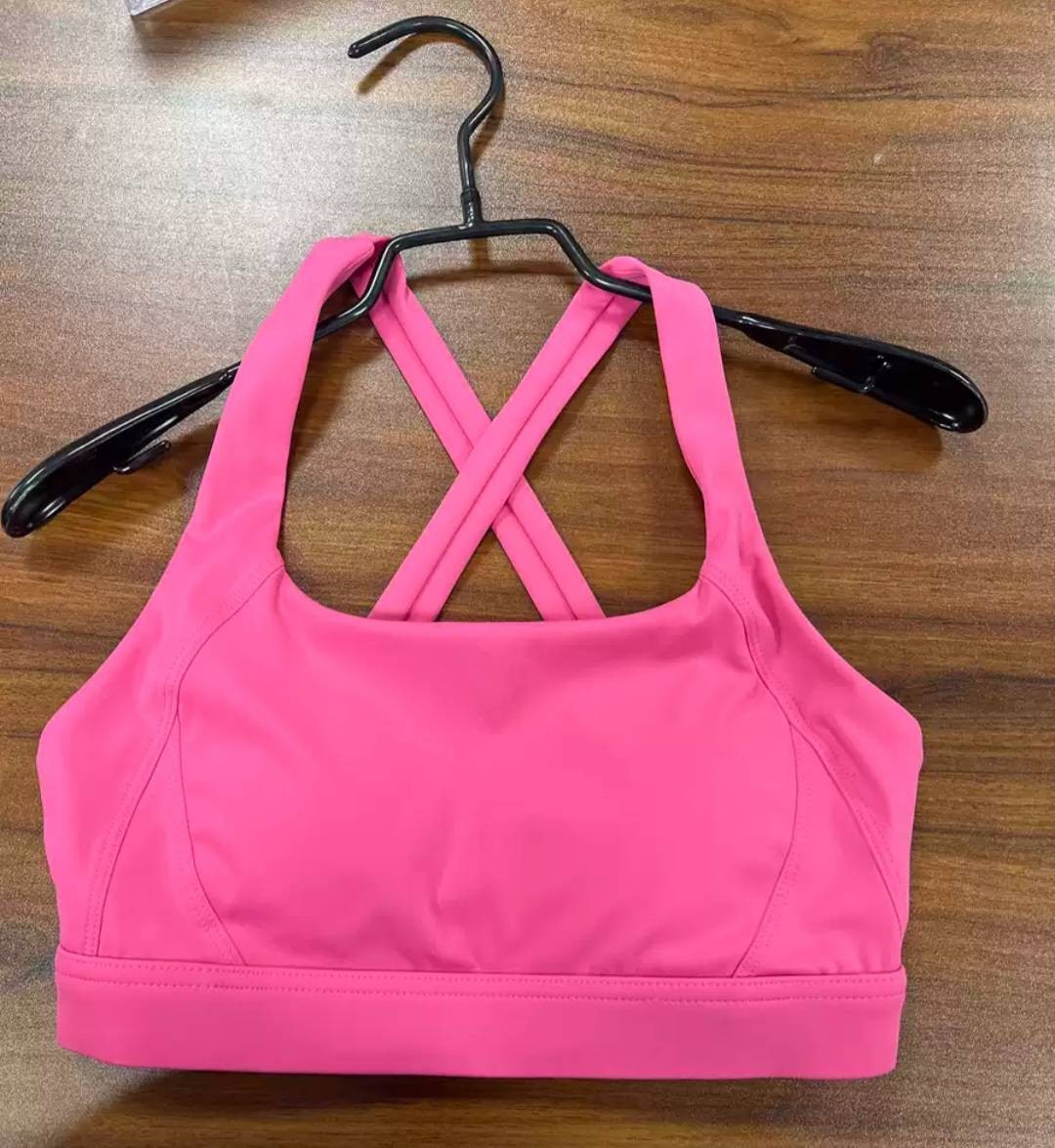 Pink Sports Bra with Cross Straps