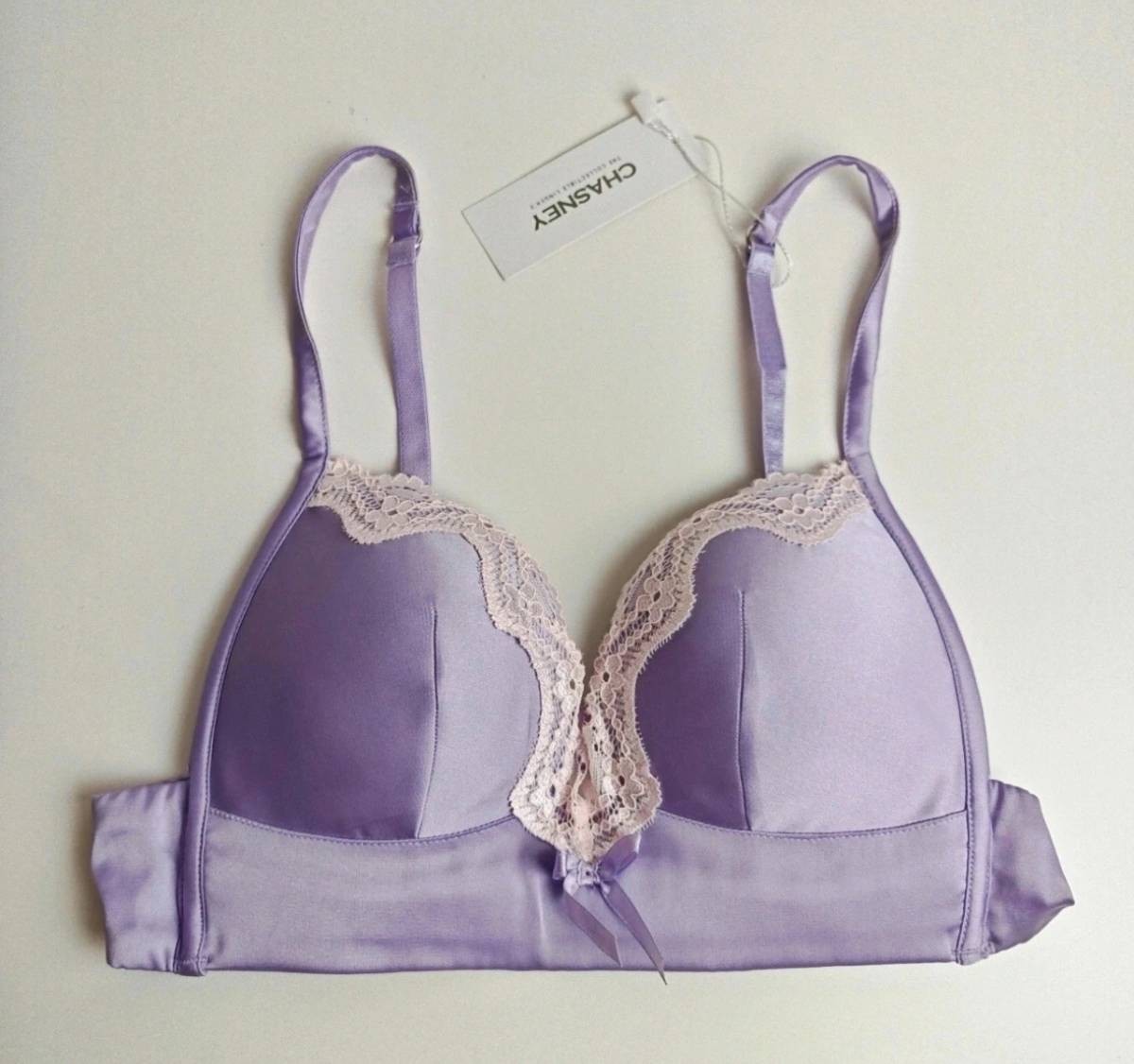 BNWT Chasney Purple Padded Stretch Satin Non-Wired Plunge Bra, Cotton | Size S