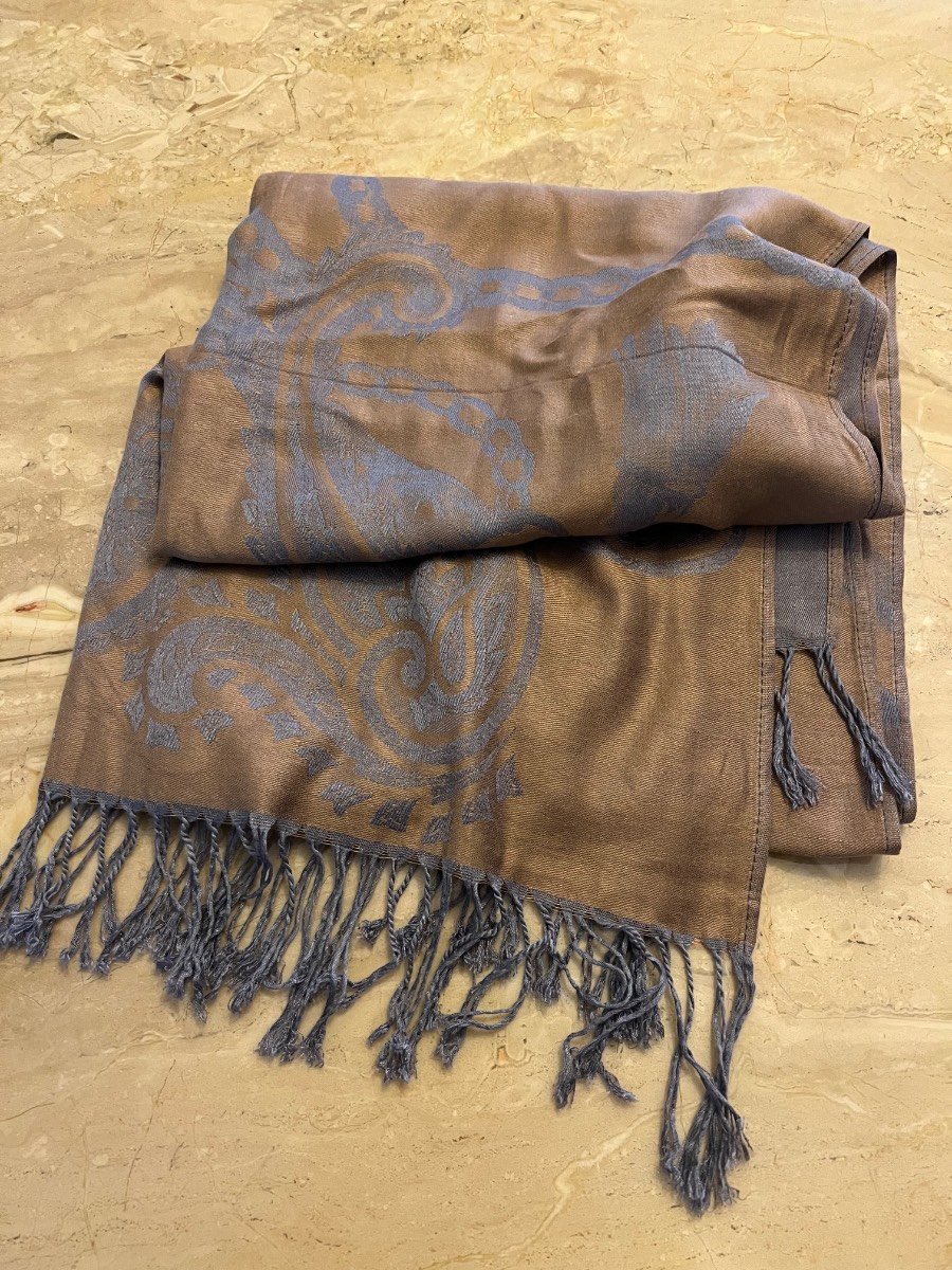 Brown Paisley Fringed Shawl