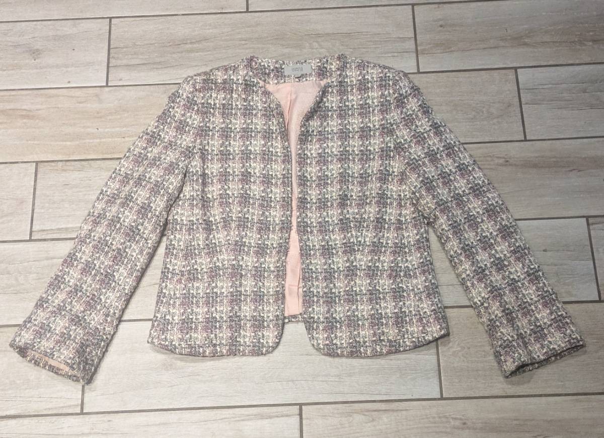 Marks & Spencer 55% Wool Tweed Style Jacket Pink Grey UK 14