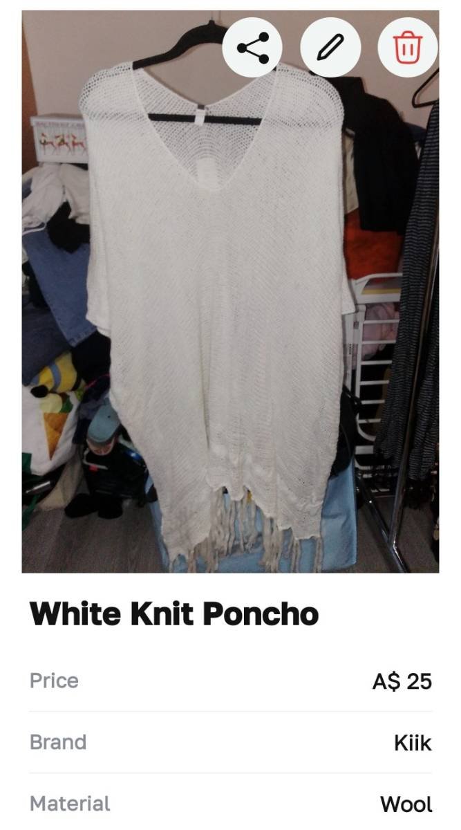 White Knit Poncho with Fringe