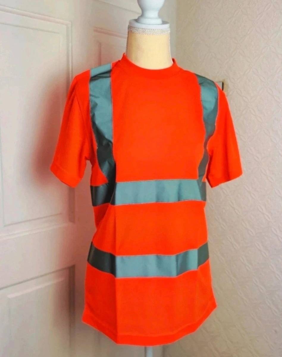 RTY Fluorescent orange high-visibilty safety T-shirt reflective strips for enhanced visibity